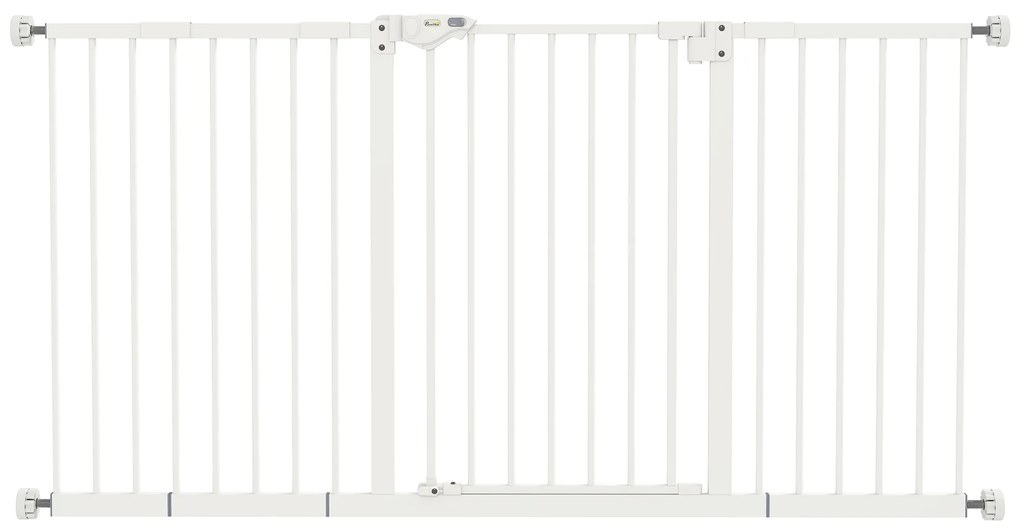 PawHut Barreira de Segurança Extensível para Portas e Escadas com Fechamento Automático e Sistema de Duplo Bloqueio 74-147,5x76,2 cm Branco