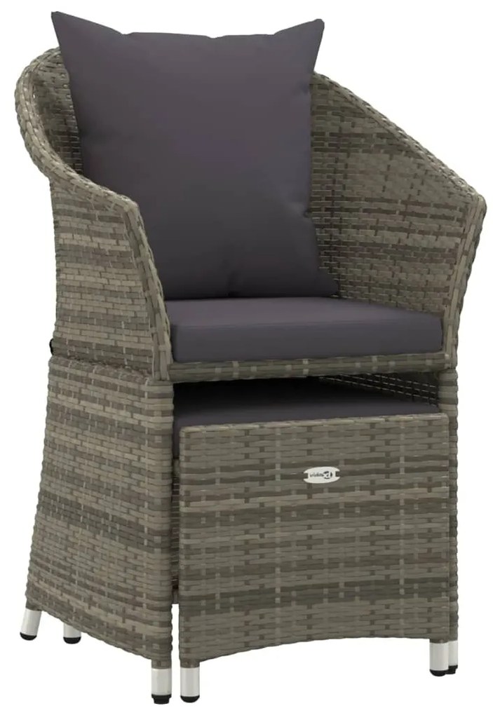 2 pcs conjunto lounge de jardim c/ almofadões vime PE cinzento