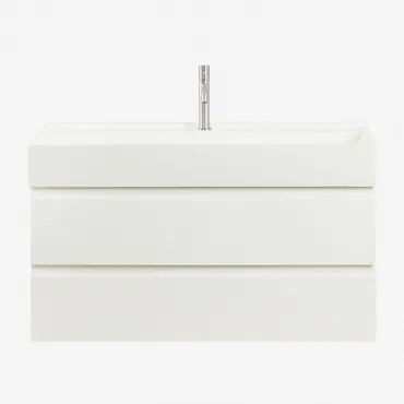 Conjunto De Móvel De Casa De Banho Suspenso Em Madeira E Folha De Freixo Com Lavatório Integrado Ona Branco & Sem Espelho & - Sklum