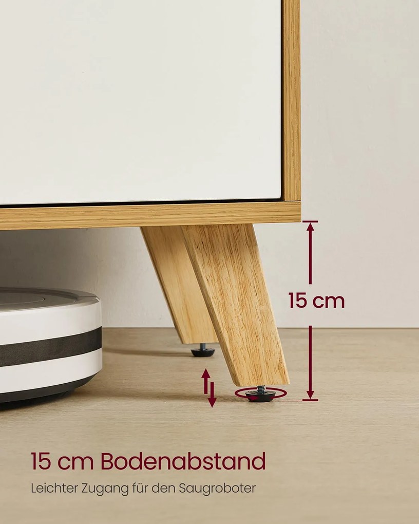 Armário para TV com prateleira ajustável em estilo transitório 147 x 39 x 50 cm Branco + Cor Natural