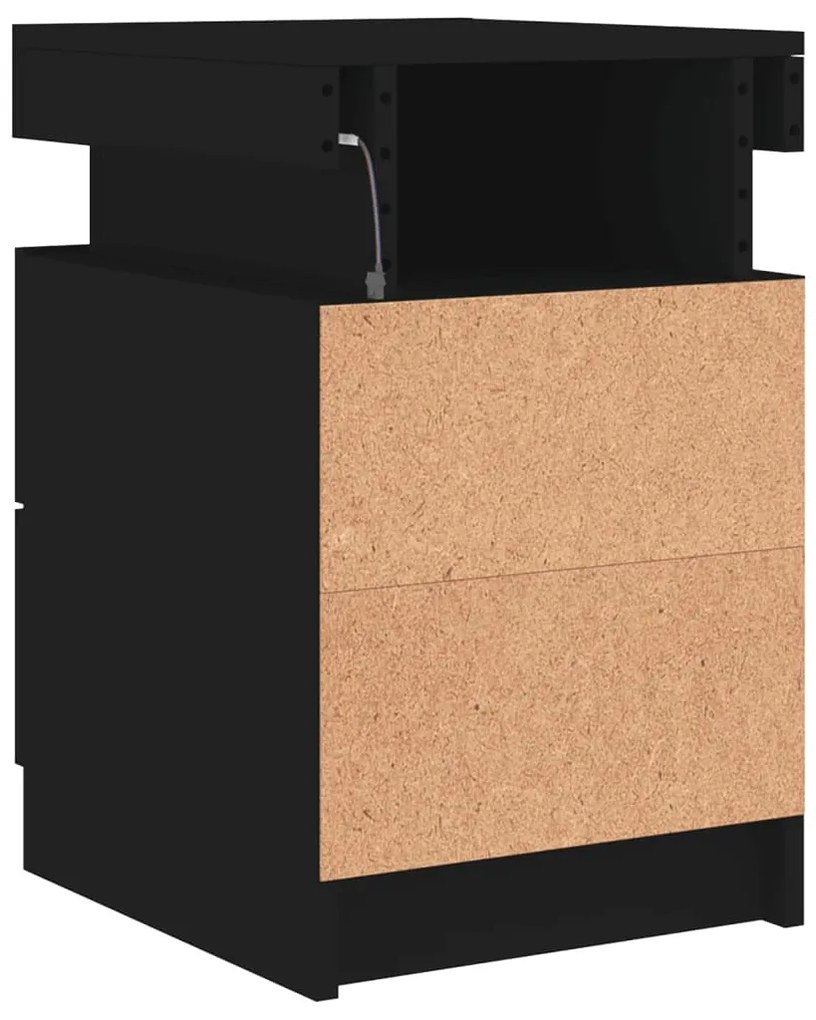 Mesa de cabeceira com luzes LED 35x39x55 cm preto