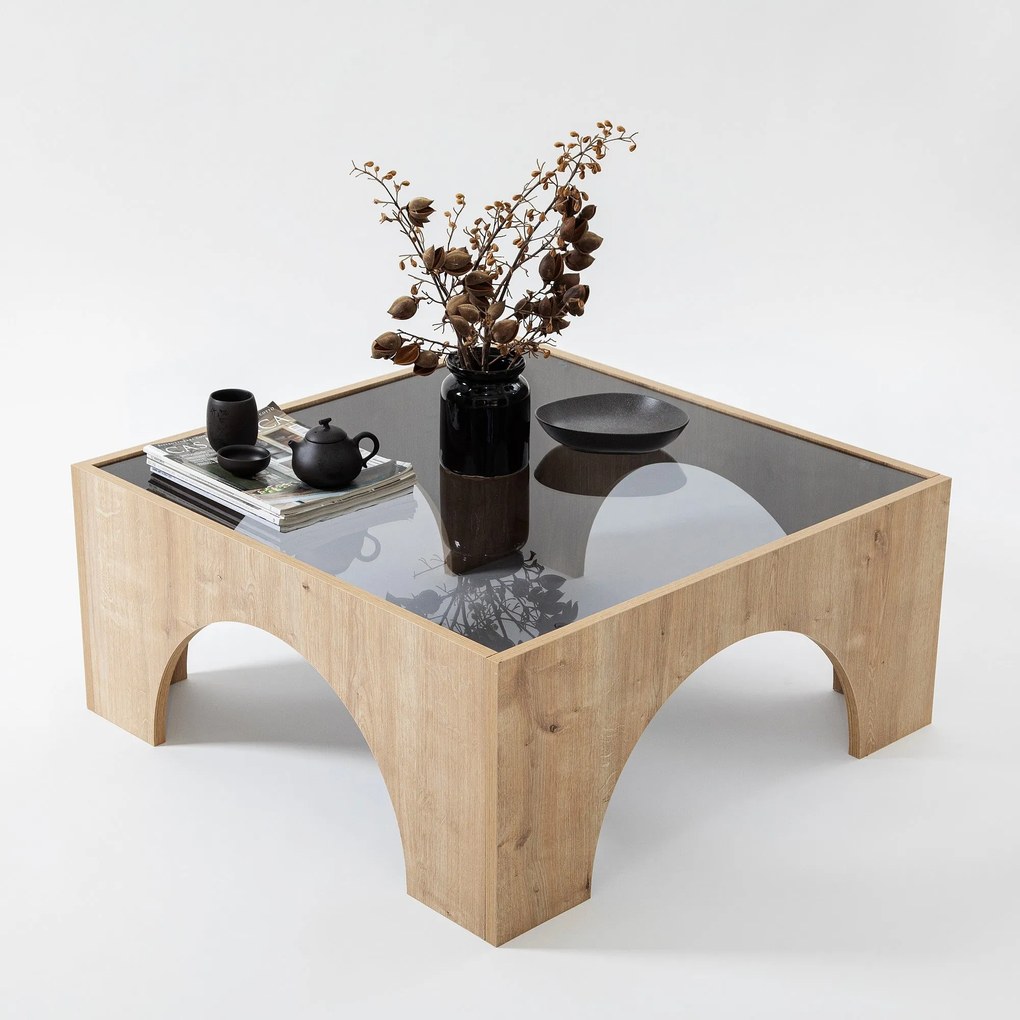 Mesa de Café Seine - Cinza Escuro e Carvalho - 80x35x80 cm