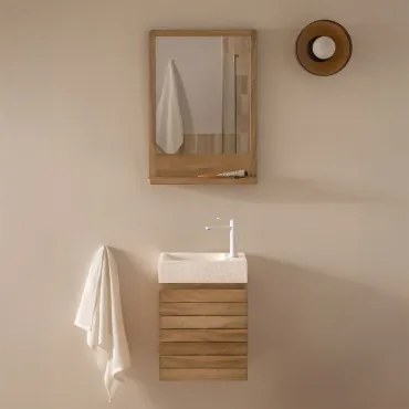 Conjunto De Móvel De Casa De Banho Suspenso Em Madeira De Teca Com Lavatório Integrado Em Cimento Napier Madeira De Teca & Madeira - Sklum