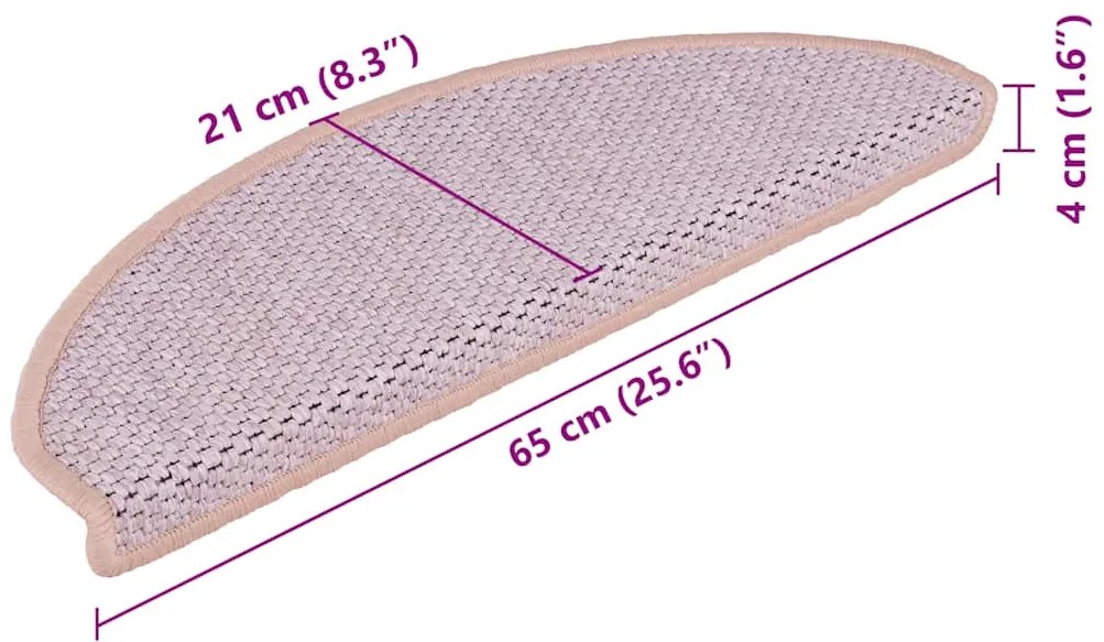 Tapetes escada adesivos aspeto sisal 15 pcs 65x21x4 cm rosa