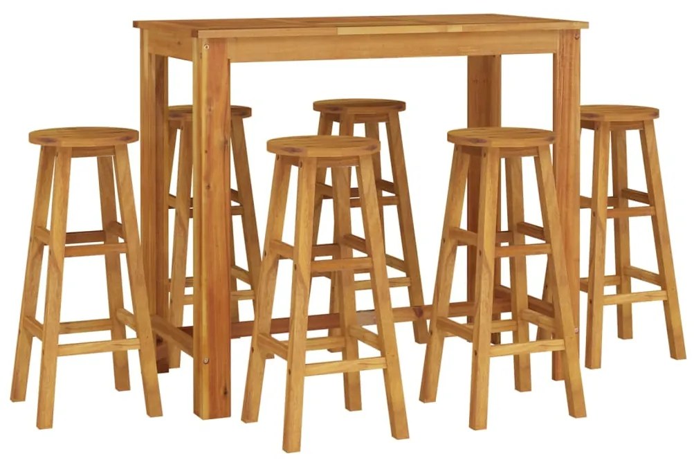 7 pcs Conjunto de bar para jardim madeira de acácia maciça
