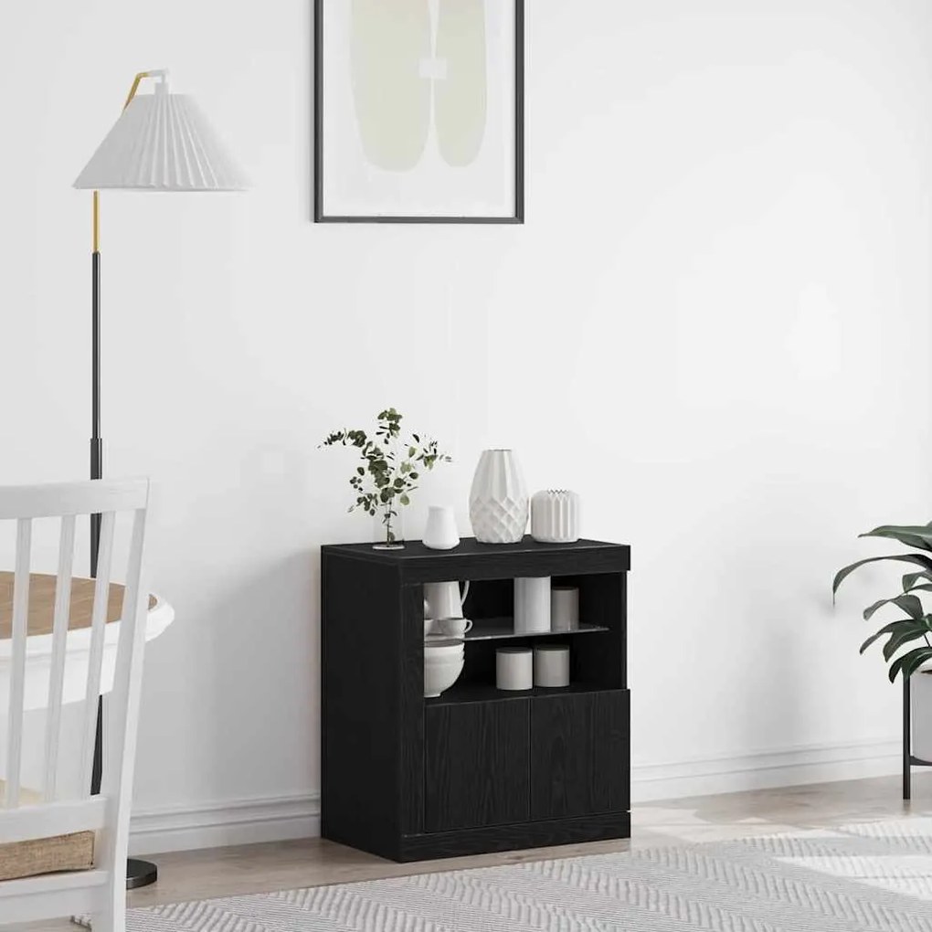 Sideboard vidaXL com luzes LED Carvalho Preto 60,5x37x67 cm