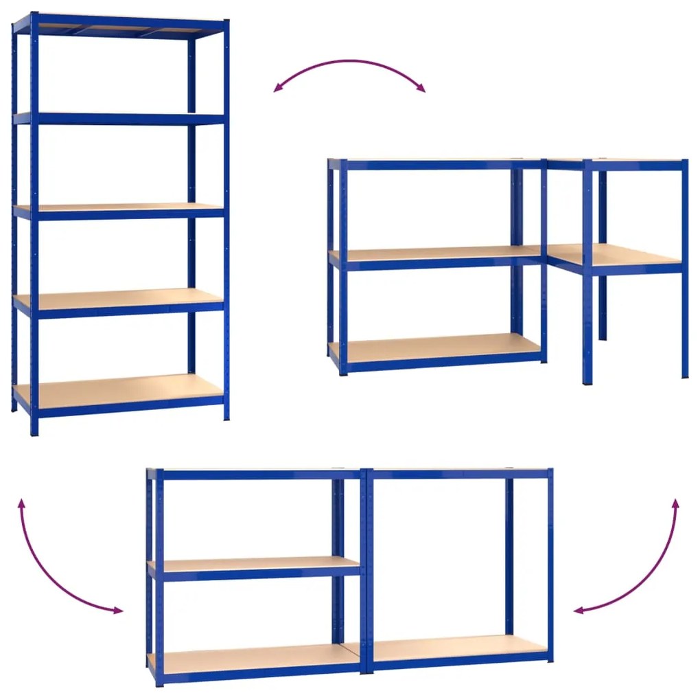 5-Layer Storage Shelf Blue Steel&Madeira de engenharia
