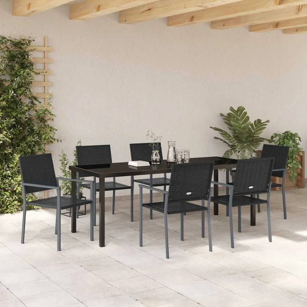 Conjunto de Jantar de Jardim 7 Peças Preto em Rattan Sintético