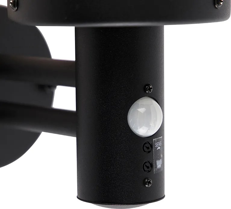 Candeeiro de Parede Exterior Preto com Abajur Transparente e Detetor de Movimento - Sfera