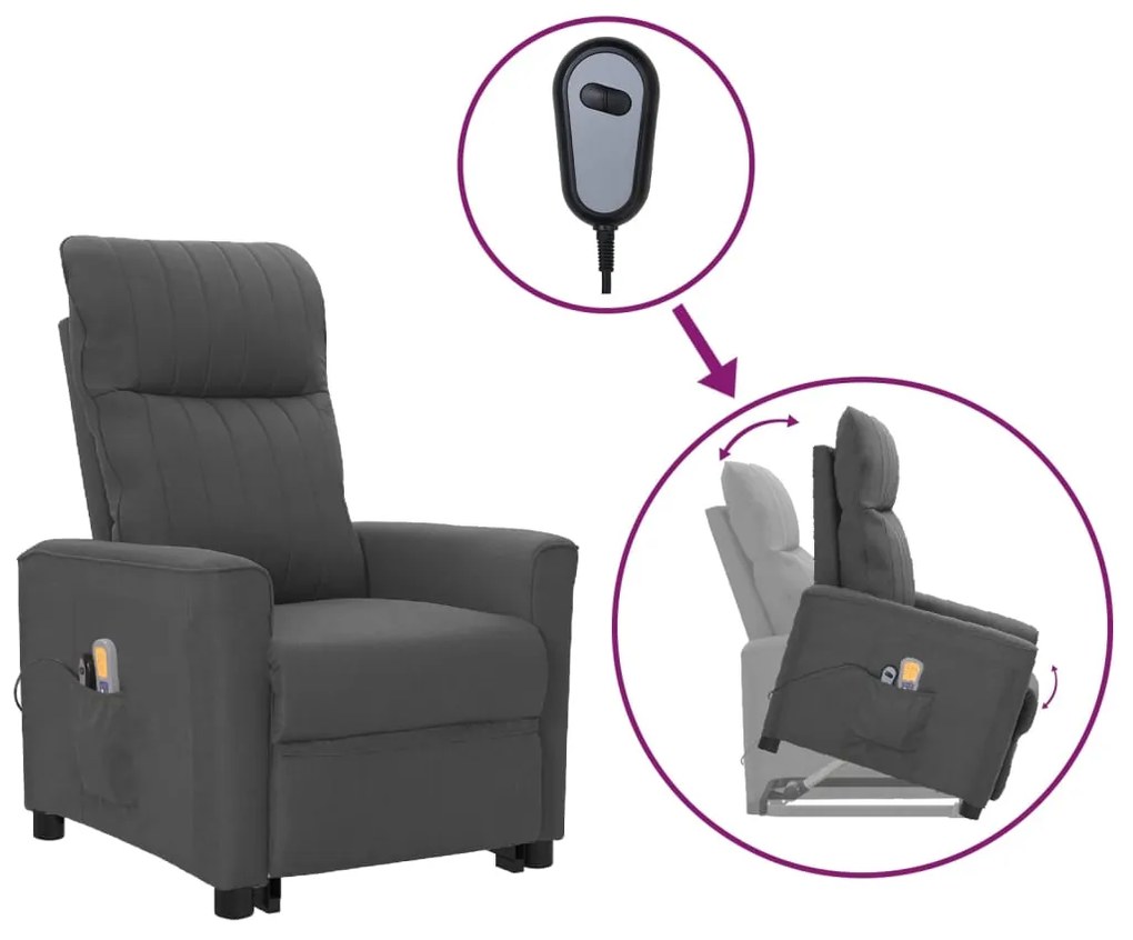 3098184 vidaXL Poltrona de massagens elevatória tecido cinzento-escuro