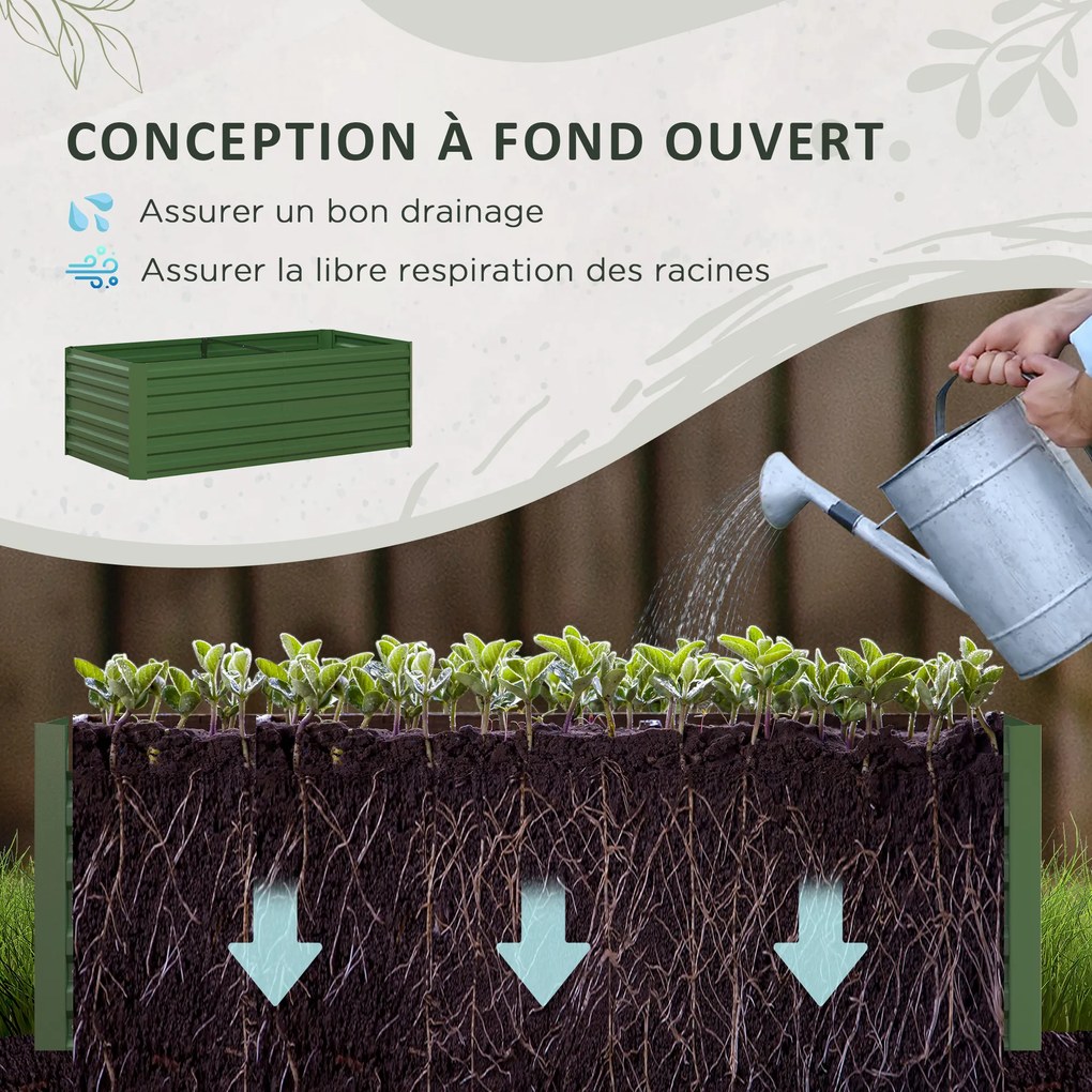 Floreira de horta retangular com tubos de reforço em aço galvanizado 180 x 90 x 59 cm verde