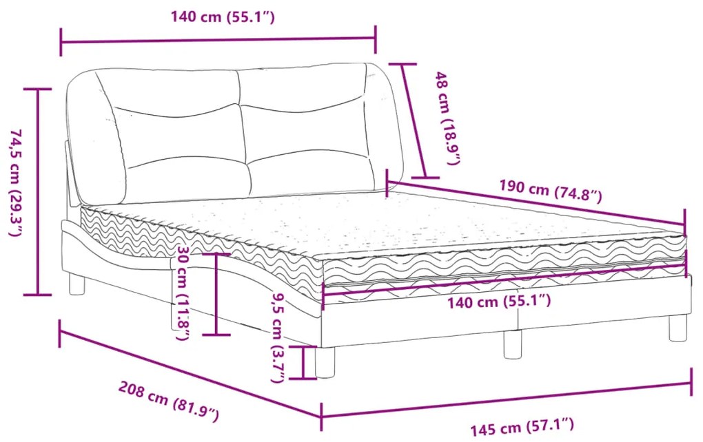 Cama com colchão 140x190 cm couro artificial castanho