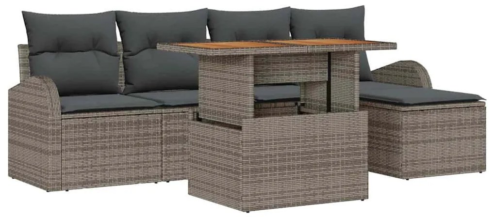 Conjunto de Jantar de Jardim com 6 peças e almofadas cinza em rattan e