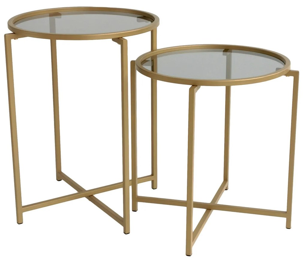 Conjunto de Mesas de Centro S406 – Dourado Fumado – 50x50x50 cm / 50x6