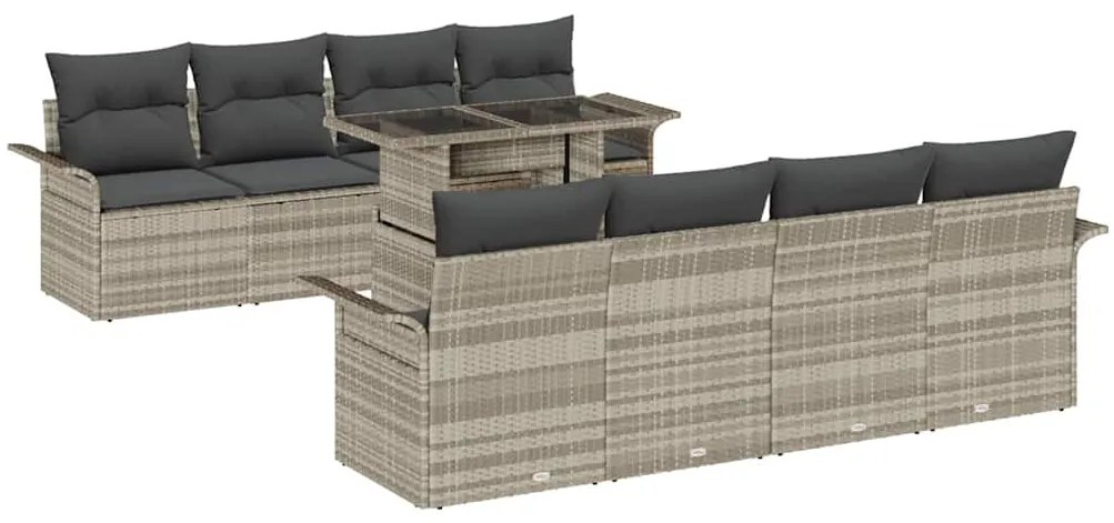 Conjunto de Sofá de Jardim com 9 Peças e Almofadas Cinza Claro de Ratt