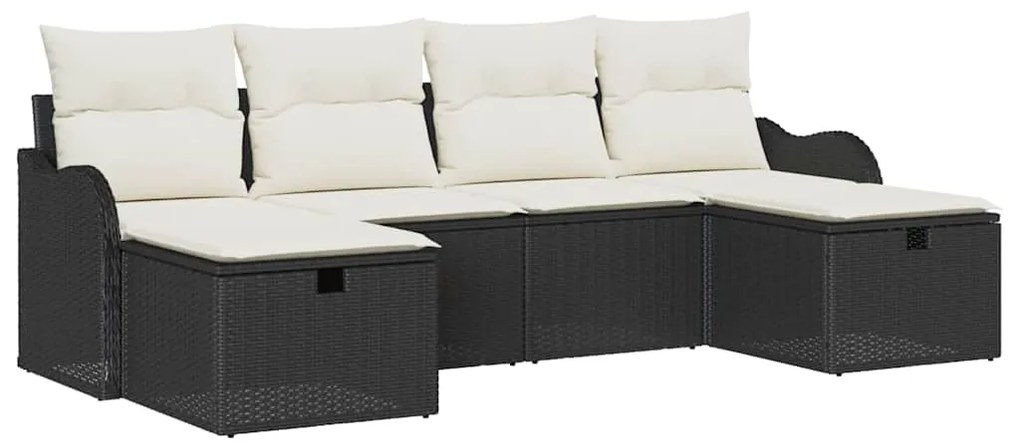 Conjunto de Sofá de Jardim de 6 Peças com Almofadas Pretas, feito de R