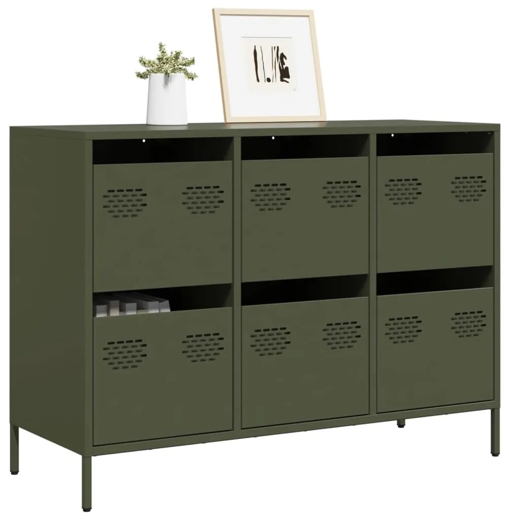 vidaXL Aparador 101,5x39x73,5 cm aço laminado a frio verde-azeitona