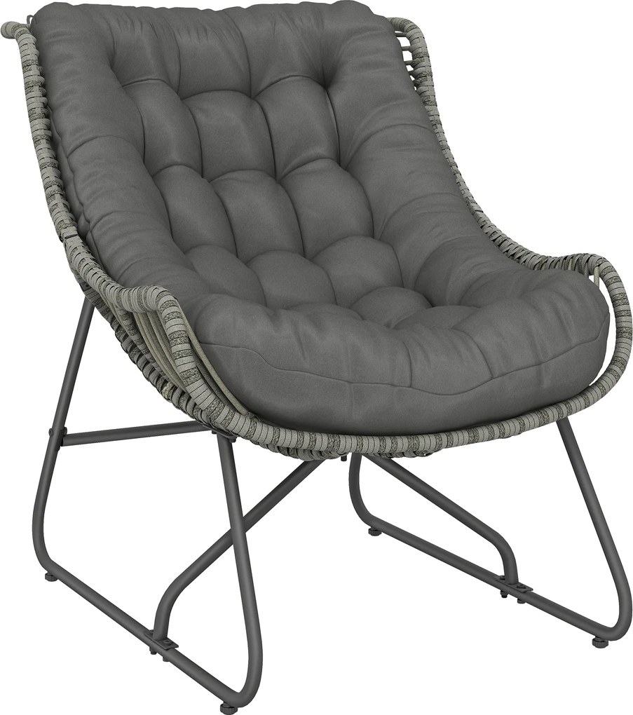 Outsunny Poltrona de rattan com almofada e tiras, poltrona exterior estofada em polyrattan, poltrona até 120 kg | Aosom Portugal