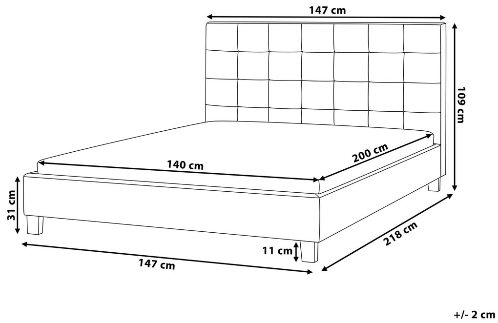 Cama de casal em tecido cinzento claro 140 x 200 cm LA ROCHELLE Beliani