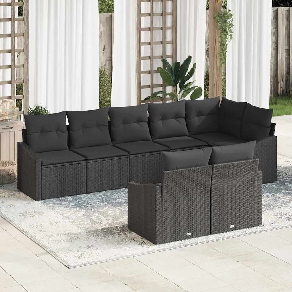 vidaXL Conjunto de Sofá de Jardim com almofada 8 pcs Preto vime PE
