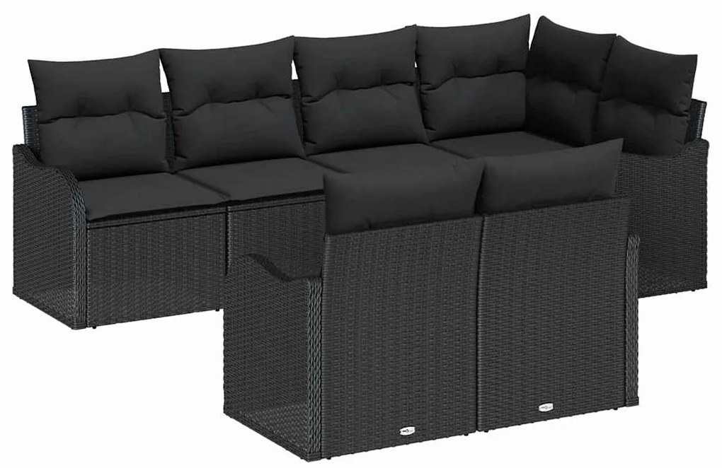 Conjunto de Sofás de Jardim vidaXL 7 Peças com Almofadas Preto Vime PE