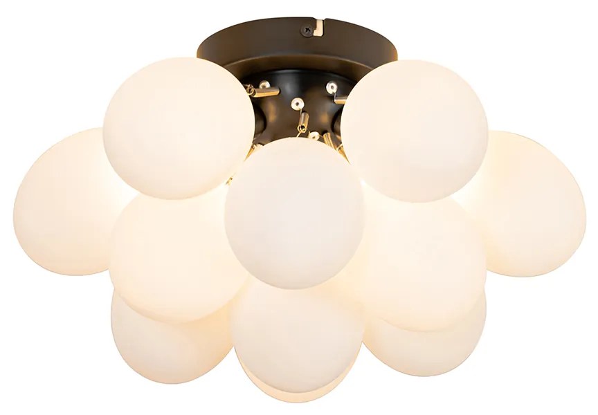 Candeeiro de teto Art Deco preto com vidro opalino 3 luzes - Uvas Design,Art Deco