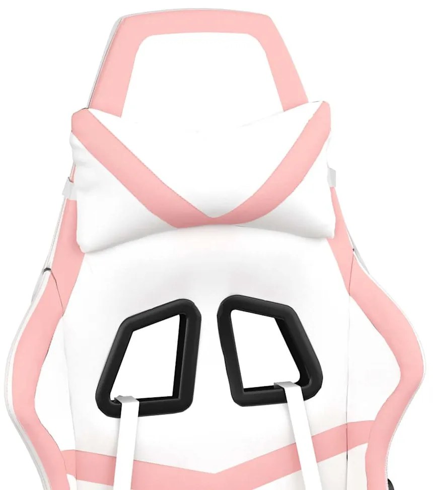 Cadeira gaming massagens c/ apoio pés couro artif. branco/rosa