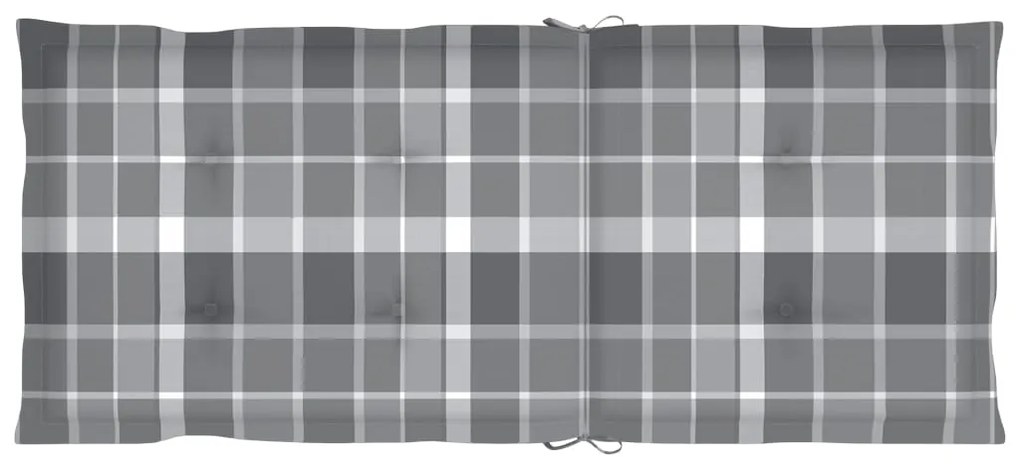 Cadeiras jardim c/ almofadões xadrez cinzento 2 pcs teca maciça