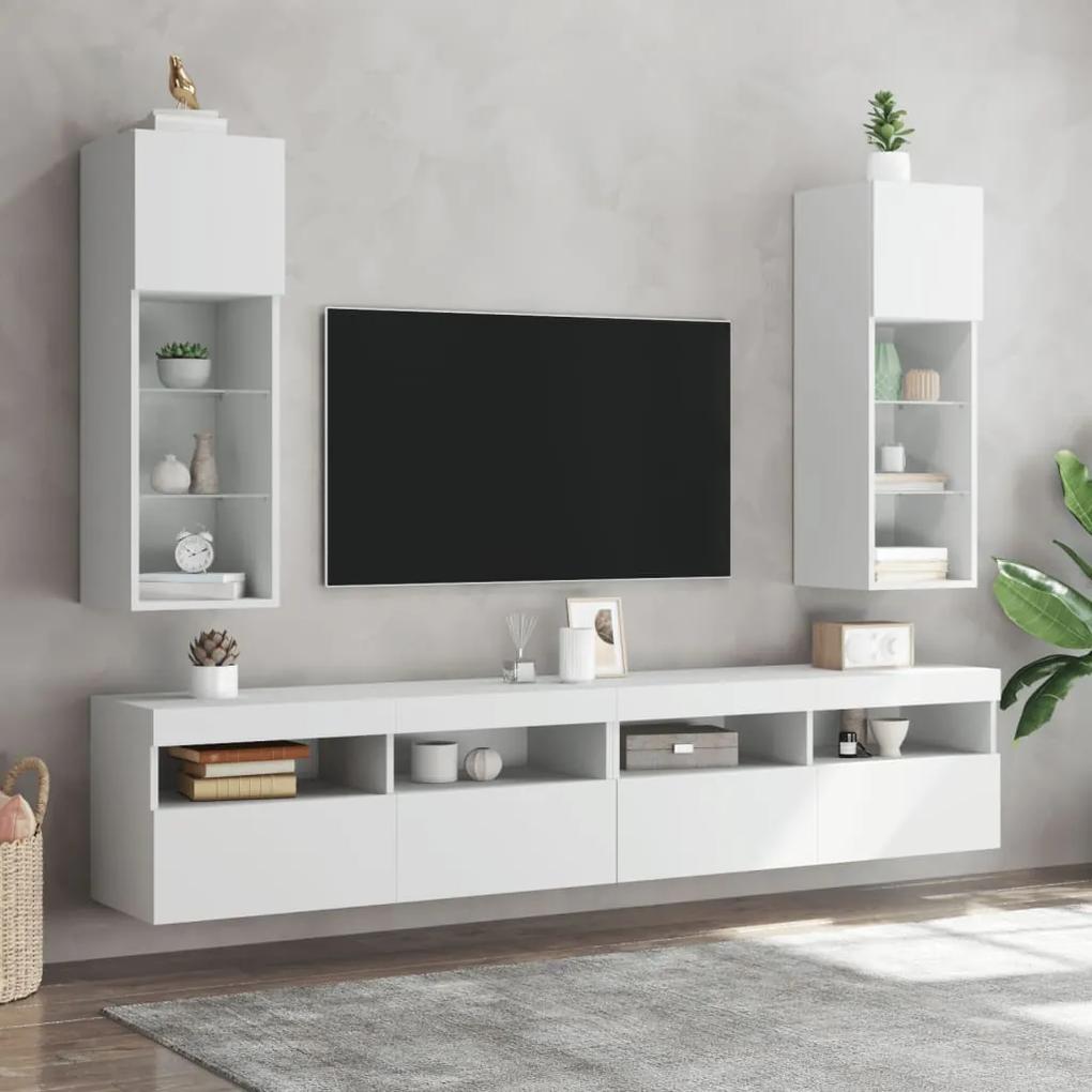 Móveis de TV com luzes LED 2 pcs 30,5x30x90 cm branco
