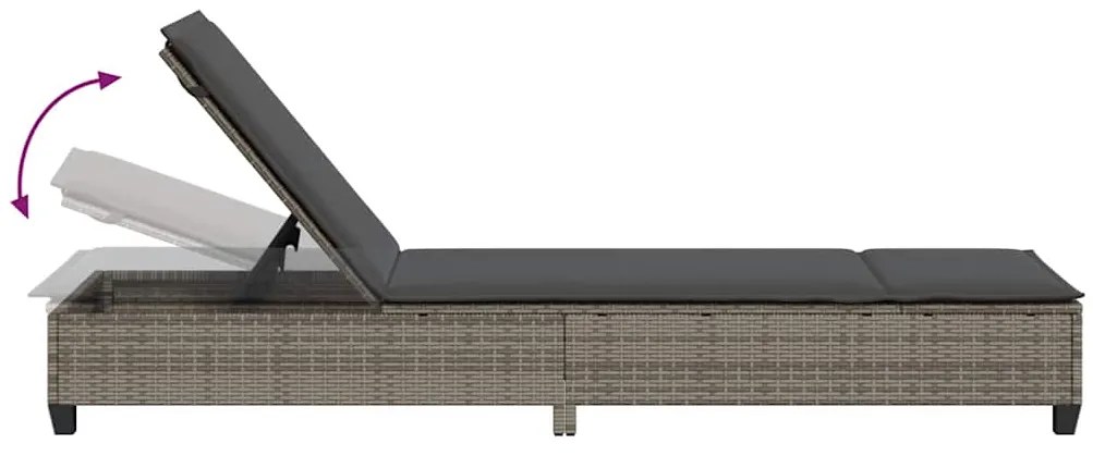 Espreguiçadeira com almofadões 55x200x25,5cm vime PE cinzento