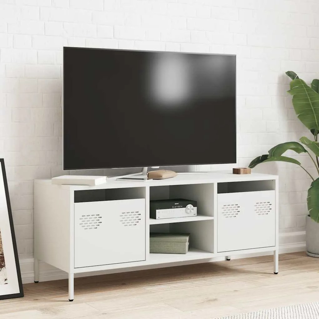 Móvel de TV 101,5x39x43,5 cm aço laminado a frio branco