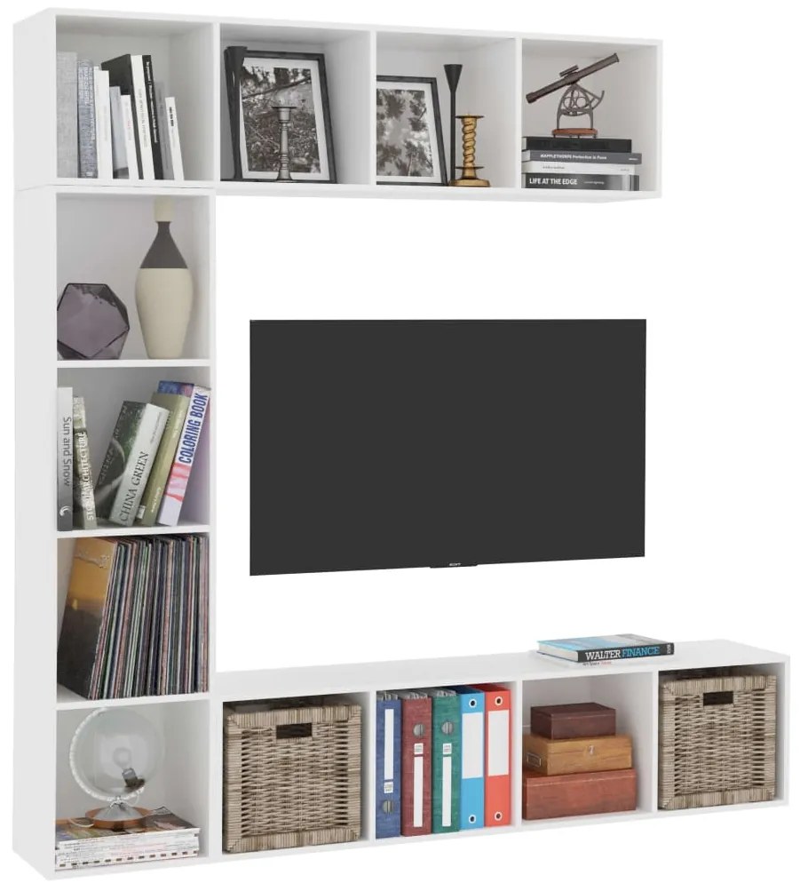 Conjunto armário de TV/estante 3 pcs 180x30x180 cm branco