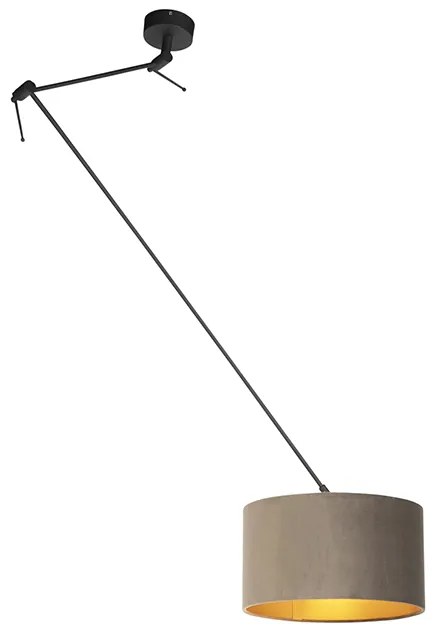 Candeeiro de suspensão preto com cúpula em veludo castanho com dourado 35 cm - Blitz Country / Rústico