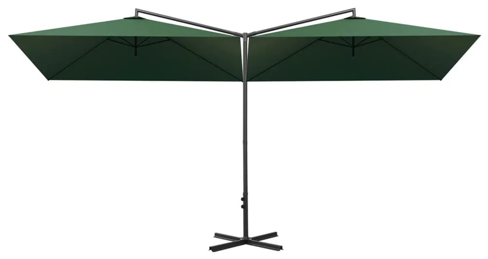Guarda-sol de jardim duplo com poste de aço 600x300 cm verde