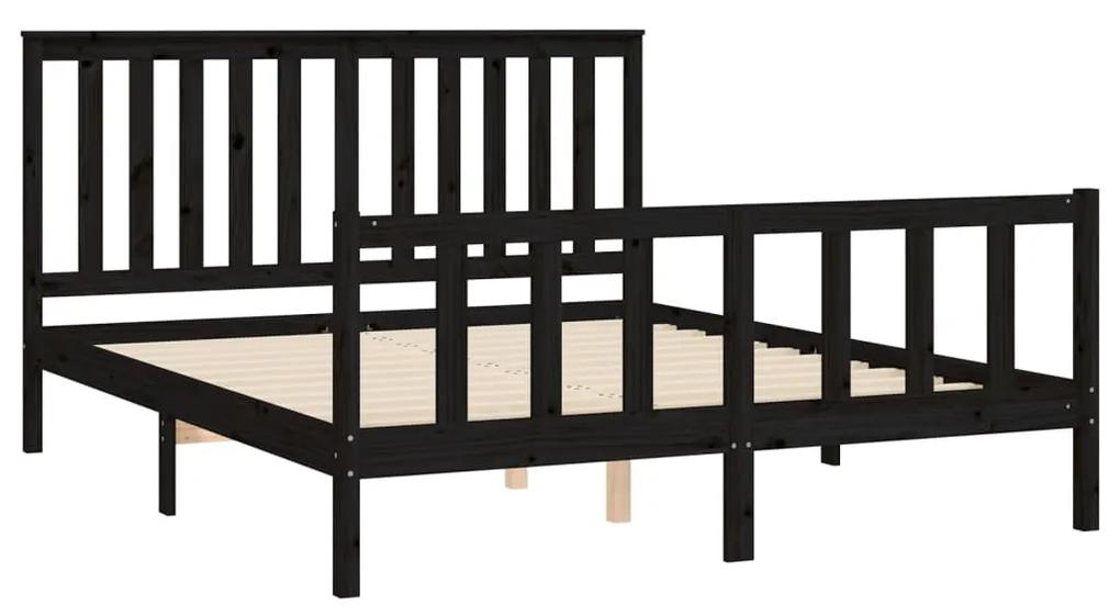 Estrutura de cama com cabeceira 160x200 cm pinho maciço preto