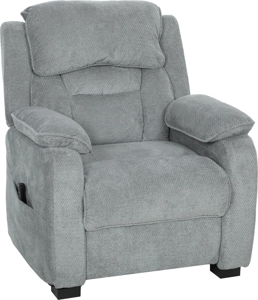 Poltrona relax elétrica, reclinável, com porta USB, apoio para os pés, bolsos laterais e comando à distância – 86 x 90 x 103 cm, cinzento claro