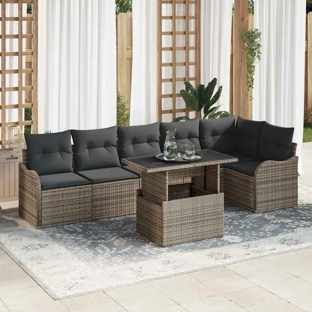 vidaXL Conjunto de Sofás com almofada 7 pcs Cinzeto Rattan Sintético