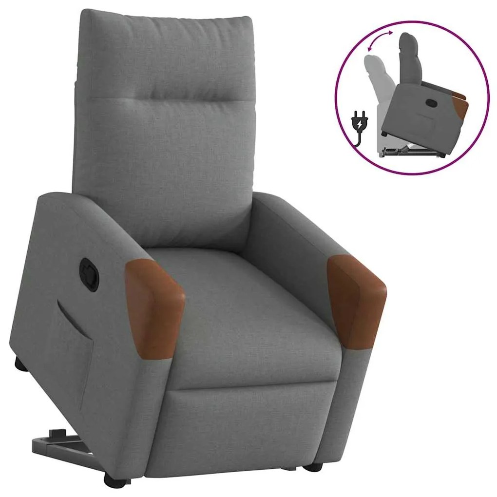 vidaXL Poltrona reclinável elevatória tecido cinzento-escuro