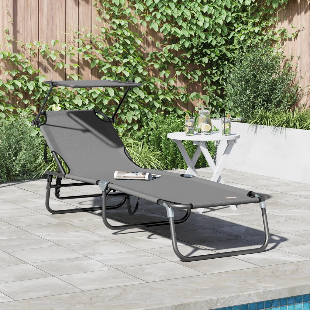 vidaXL Espreguiçadeira Dobrável com Toldo Cinza 600D Oxford