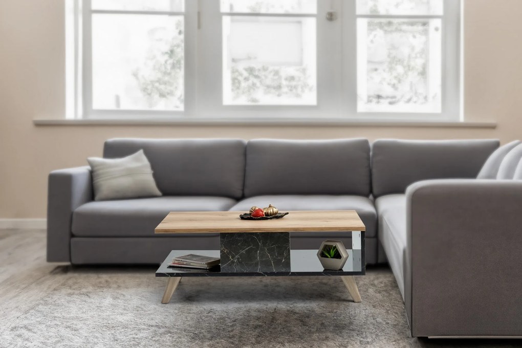 Mesa de Centro Sumer – Carvalho e Mármore – 90x35,6x54 cm