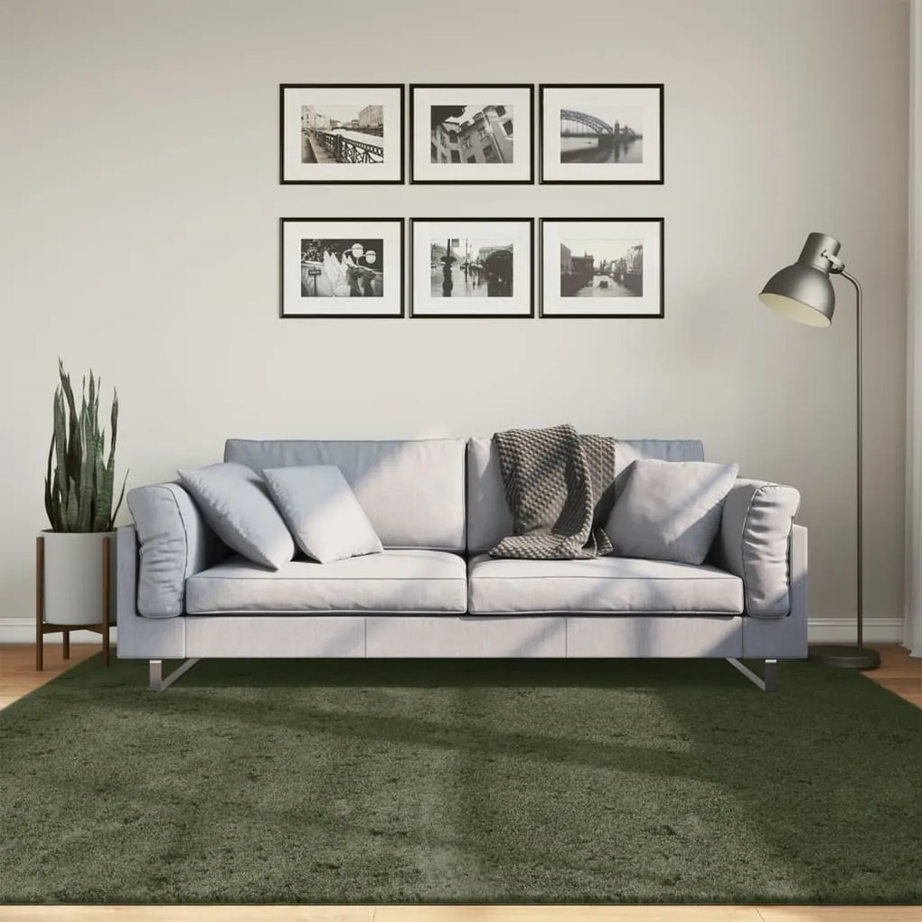 vidaXL Tapete pelo curto macio lavável HUARTE 200x200cm verde-floresta