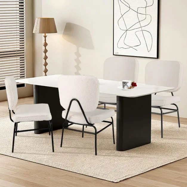 Cadeira estofada leitura Sherpa Almofada de esponja  ajustáveis e estrutura metálica para sala de estar Quarto Branca