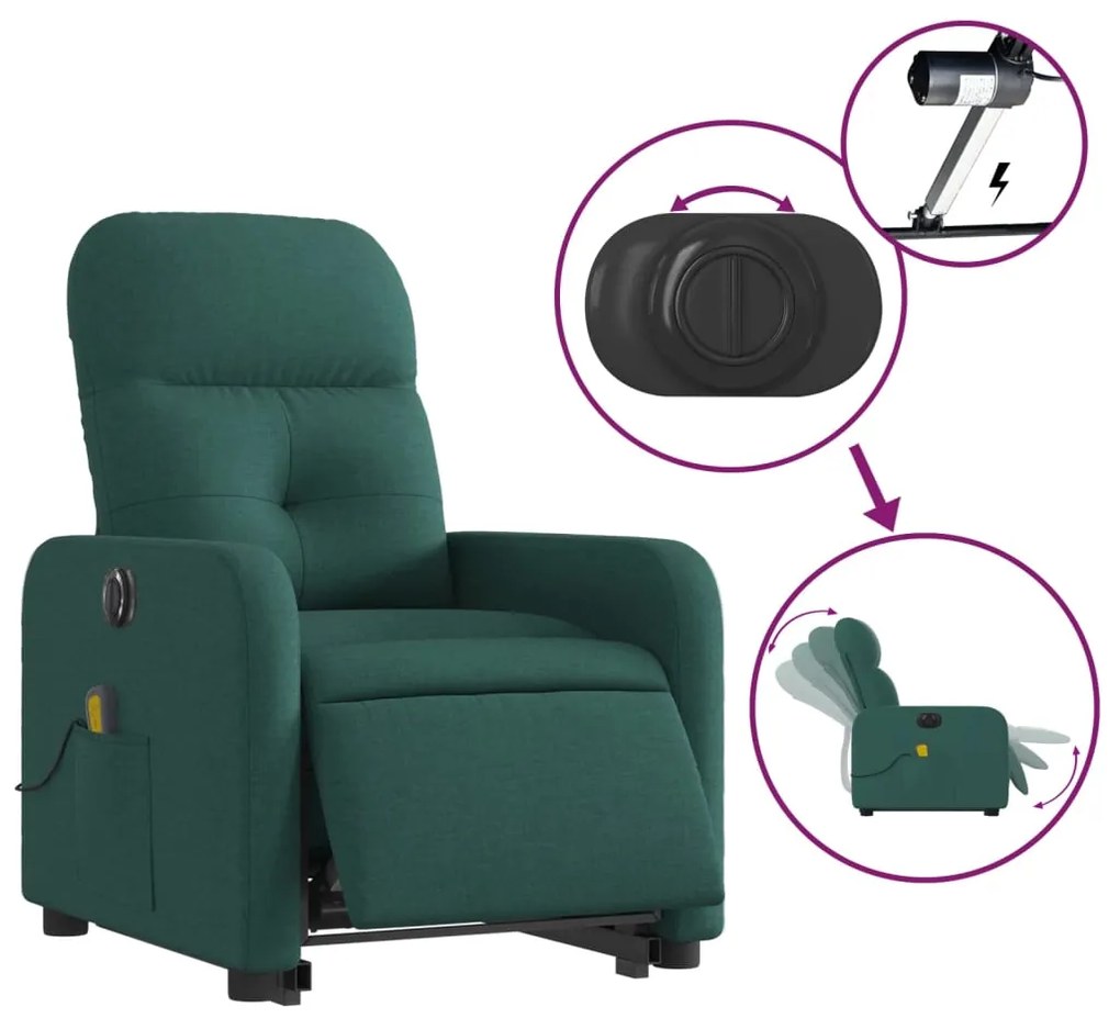 Poltrona elétrica elevatória massagens tecido verde-escuro