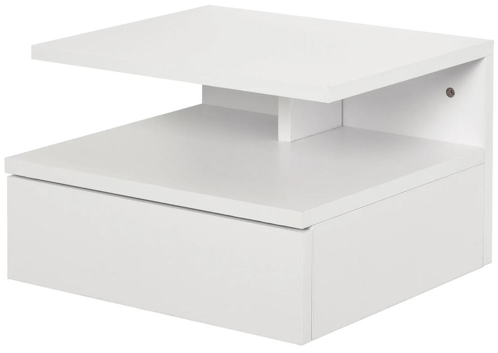 Conjunto de 2 mesas de cabeceira flutuantes com 1 gaveta e prateleira aberta montado na parede de madeira 35x32x22,5 cm Branco