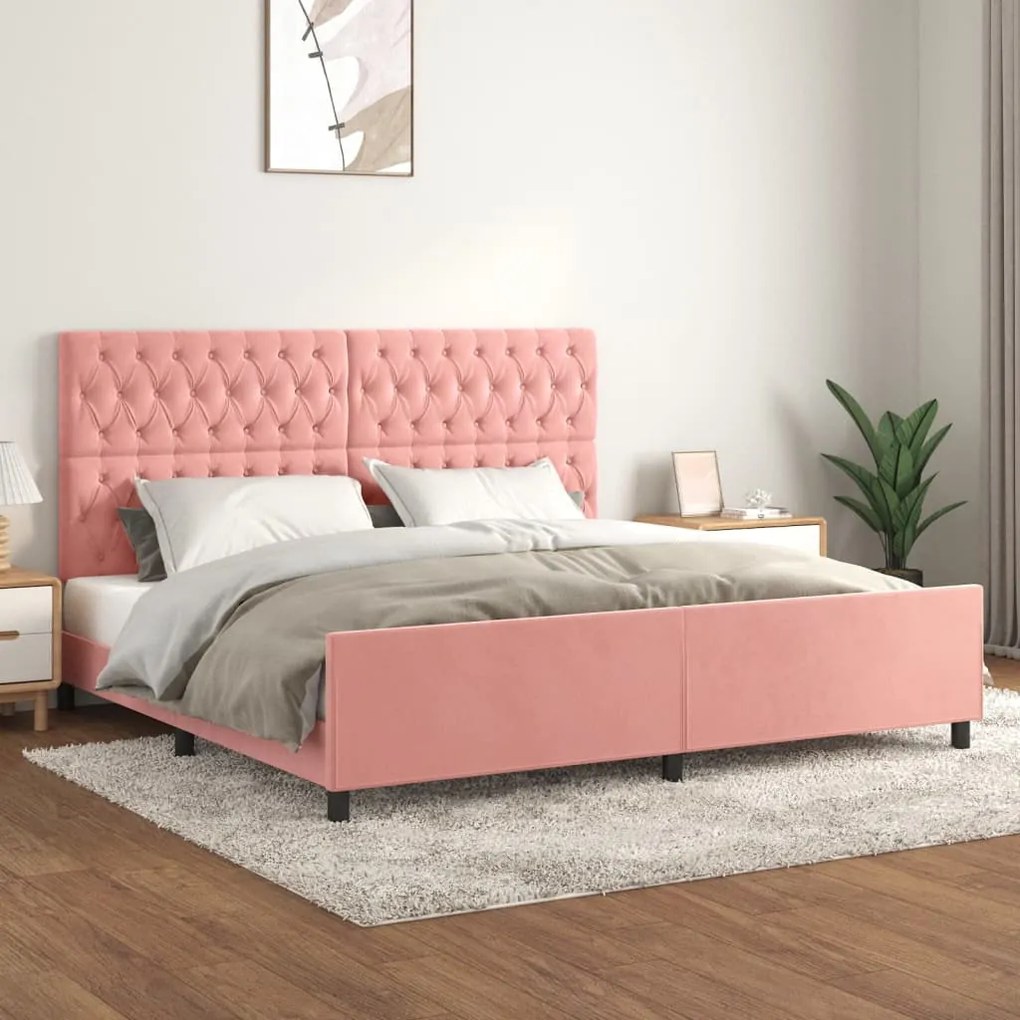 vidaXL Estrutura de cama c/ cabeceira 200x200 cm veludo rosa