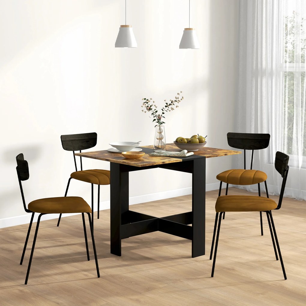 Mesa Dobrável de Jantar e Cozinha (CADEIRAS NÃO INCLUIDAS) com Abas Rebatíveis para Espaços Pequenos 103x76x73,5 cm Preto e Castanho Rústico