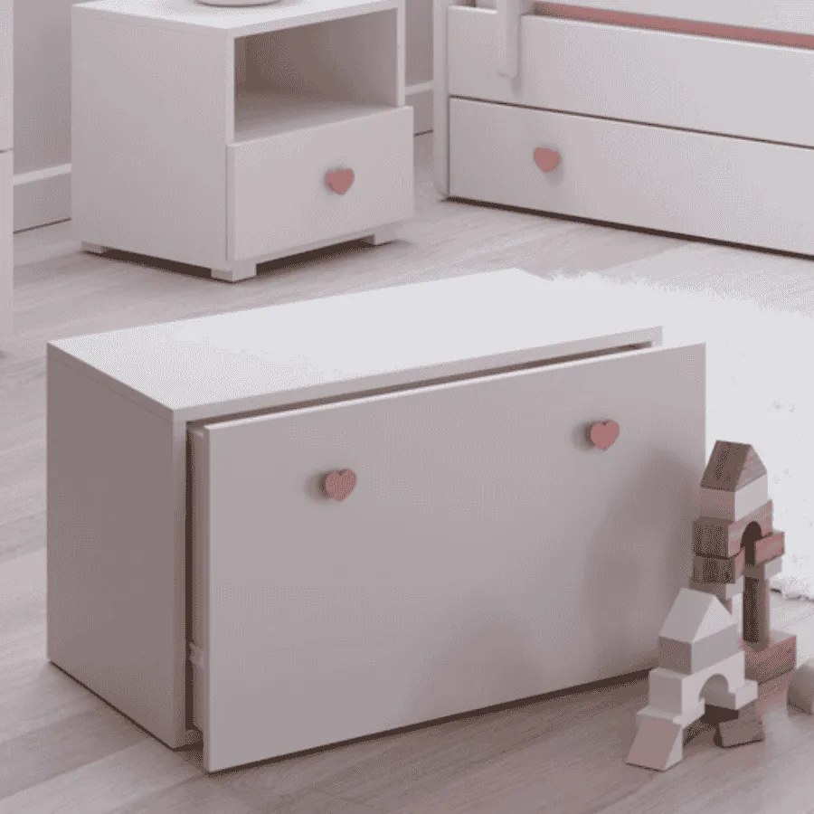 Baú de brinquedos Inga branco com pegas rosa
