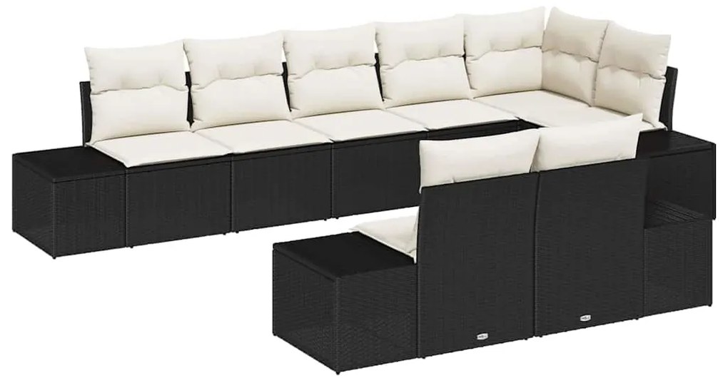 Conjunto de Sofá de Jardim com 8 Peças e Almofadas Preto em Rattan e P