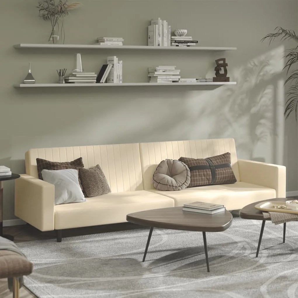 Sofá-cama de 2 lugares veludo cor creme