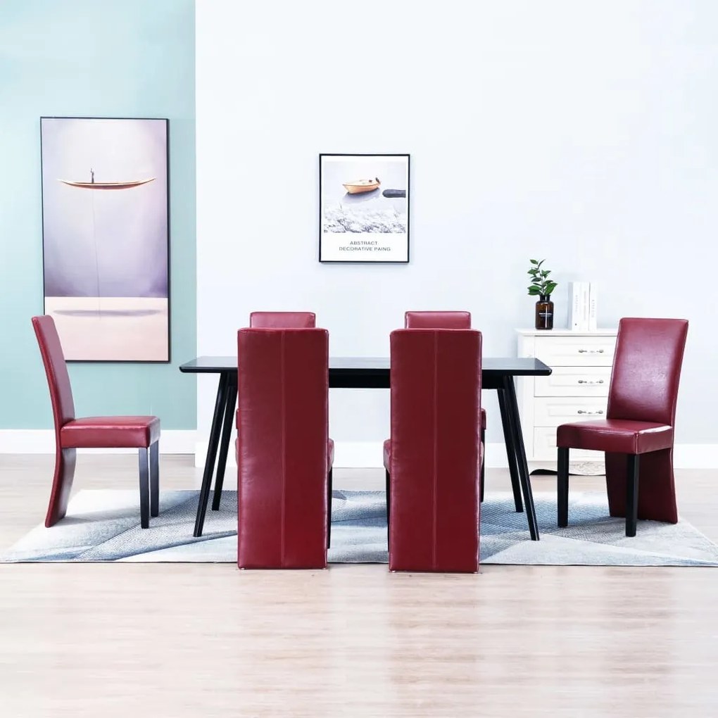 Cadeiras de jantar 6 pcs couro artificial vermelho tinto